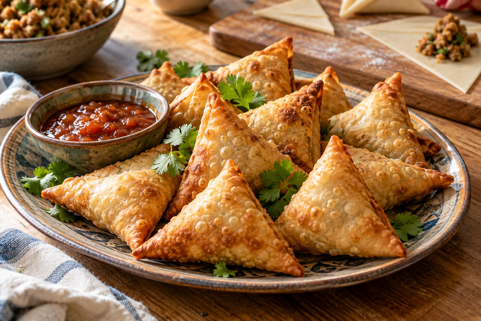 Golden Cape-style mince samoosas