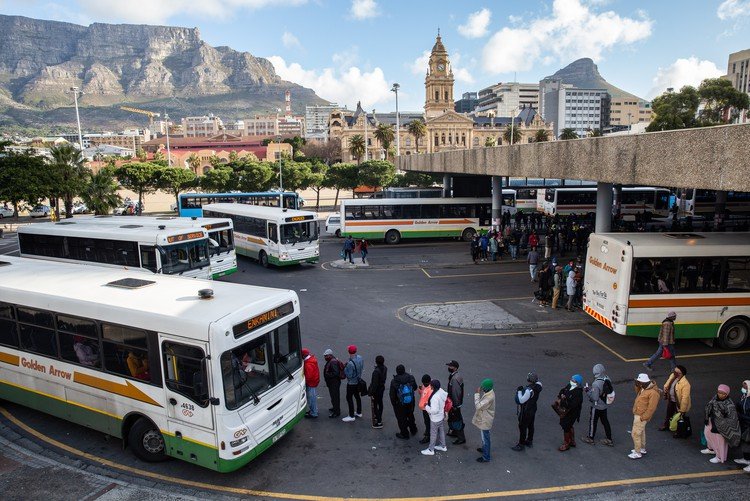 Public transport moving through Cape Town