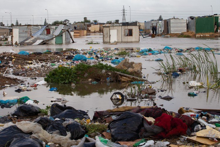 Floodwater surrounding homes in Kraaifontein